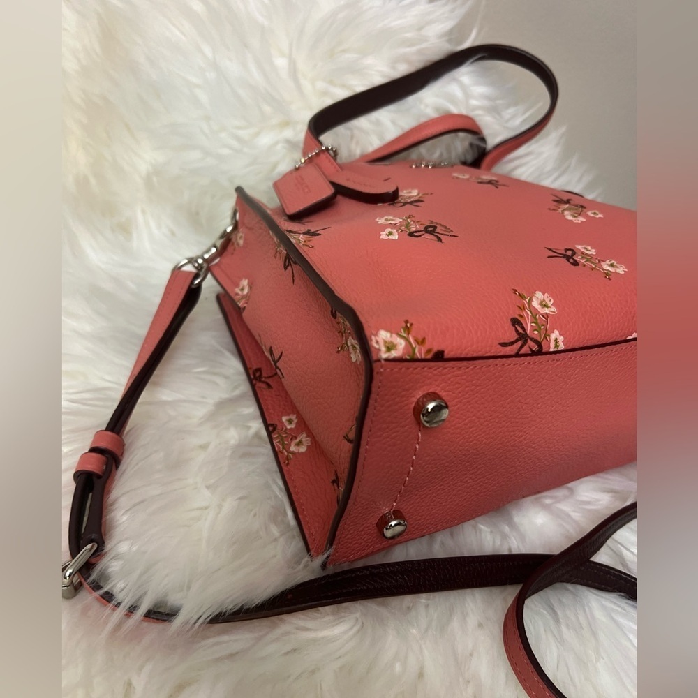 COACH Pink Floral Pebbled Leather Tote - Picture 6 of 14